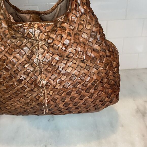 Langellotti Purse Handbag Leather Brown Genuine Woven Shoulder Bag - Picture 6 of 15
